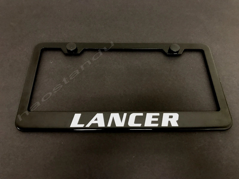 1x LANCER BLACK Stainless Metal License Plate Frame + Screw Caps