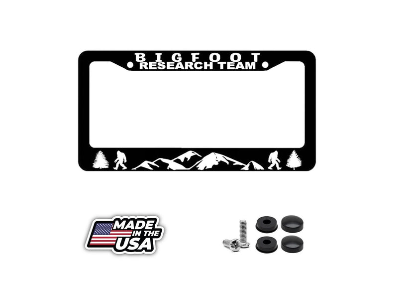 Bigfoot Research Team Mountains Forest Nature Funny Joke License Plate Frame