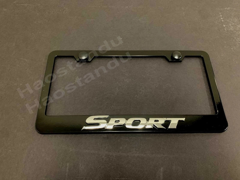 1x "SPORT" For Toyota 3D Emblem BLACK Stainless License Plate Frame RUST FREE
