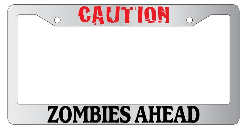 Chrome License Plate Frame Caution Zombies Ahead (red) Accessory Novelty 111  Mod-GRAPH9856236-5362