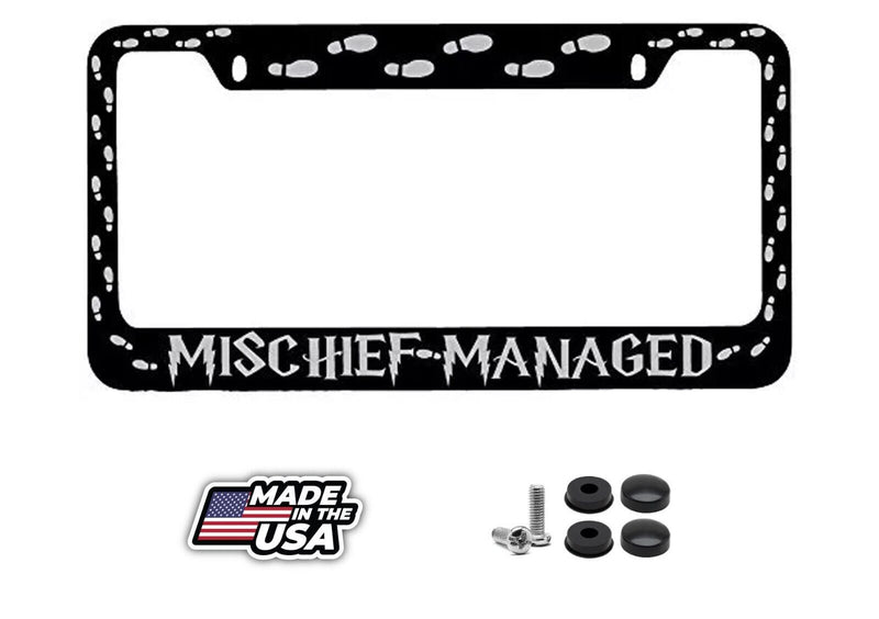 Black METAL License Plate Frame Mischief Managed