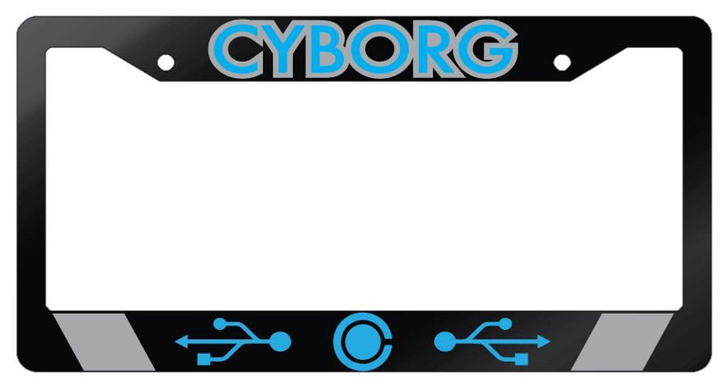 Cyborg LIGHT BLUE Glossy Black Plastic License Plate Frame DC  Mod-GRAPH9856236-7329