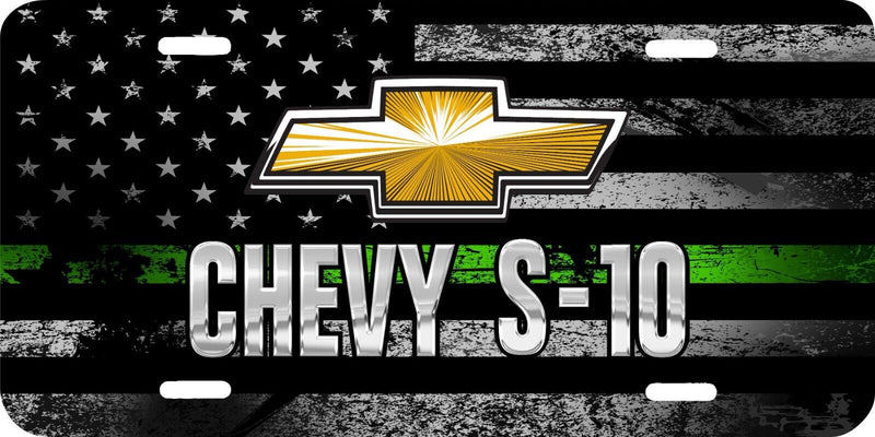 CHEVROLET S-10 LOGO THIN GREEN LINE AMERICAN FLAG LICENSE PLATE TRUCK FRONT TAG