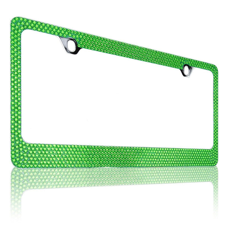 Popular 7 Row Green Crystal License Plate Frame/Cap/DD4