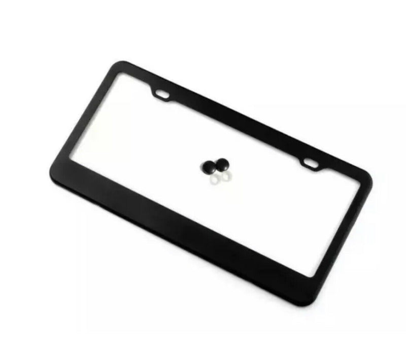 BMW MATTE BLACK STAINLESS STEEL METAL LICENSE PLATE FRAME+SCREW CAPS TAG COVER