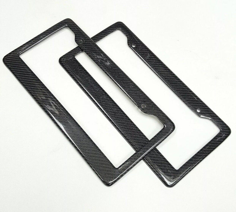 2PC Set 100% Real Carbon Fiber License Plate Frame Cover Black Auto Tag 3K