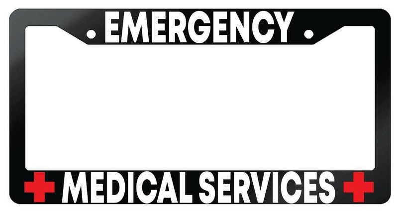 Emergency Medical Services Glossy Black Plastic License Plate Frame  Mod-GRAPH9856236-7004