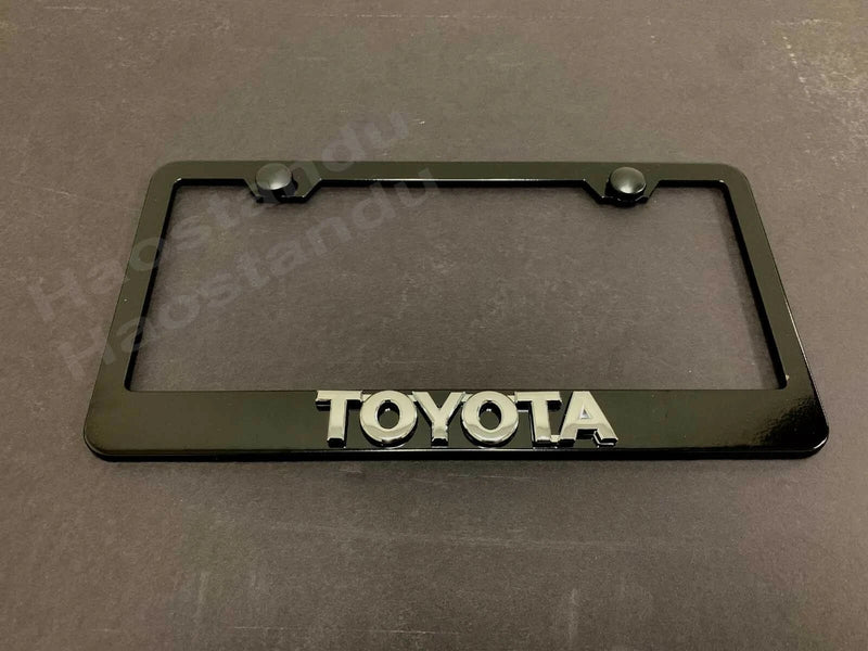 1x Toyota Style 3D Emblem BLACK Stainless License Plate Frame RUST FREE+S.Caps (L)
