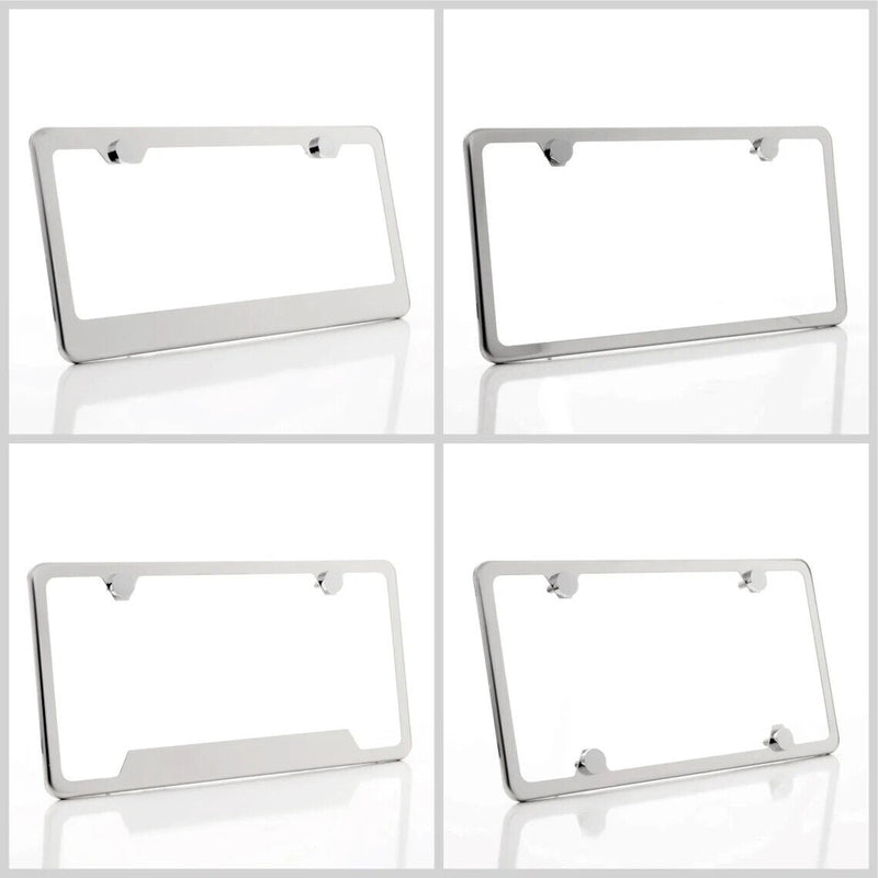 Mirror Finished Stainless Steel License Plate Frame w/ Chrome Screw Caps