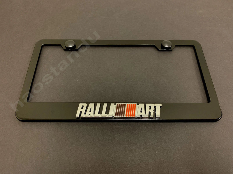 1x RALLIART 3D Emblem BLACK Stainless License Plate Frame RUST FREE + Screw Cap