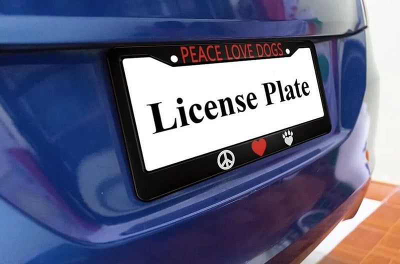 Peace Love Dogs Black License Plate Frame