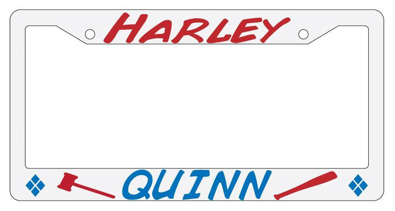 Harley Quinn (Hammer/Bat Blue And Maroon) White Plastic License Plate Frame  Mod-GRAPH9856236-3887