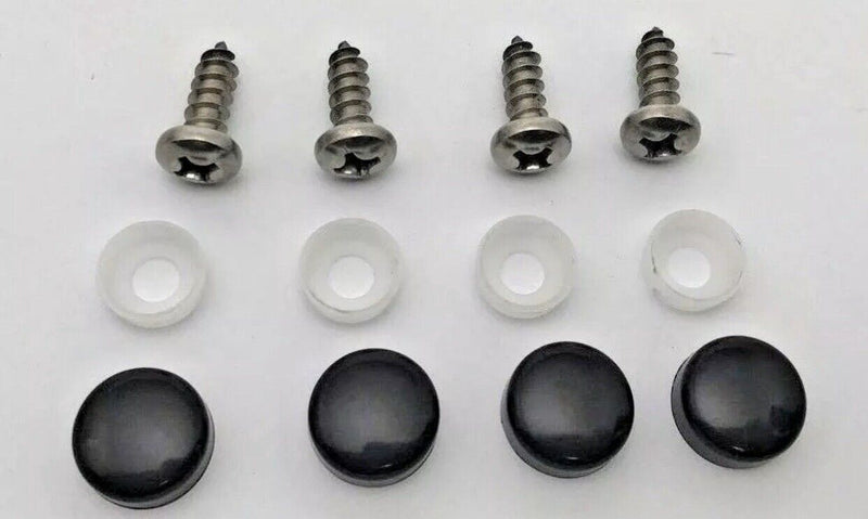 (4) License Plate Screws & Black Caps / Covers Set