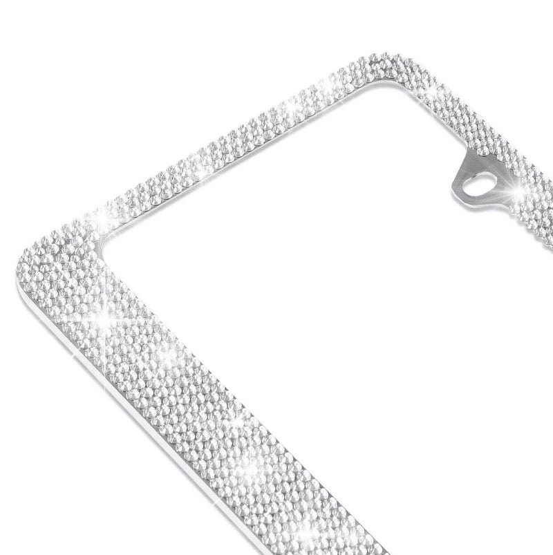Metal Silver Crystal Bling Style License Plate Frame Universal Fit