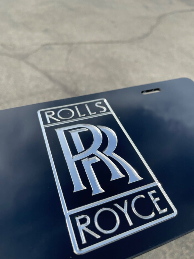 Rolls-Royce Emblem Acrylic Black Mirror License Plate Auto Tag