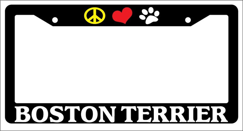 Black License Plate Frame Peace Love Paw Boston Terrier Auto Accessory 301  Mod-GRAPH9856236-1076