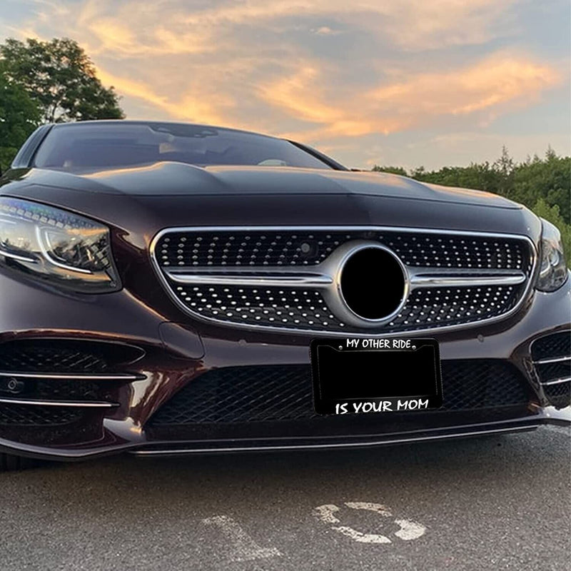 My Other Ride Is Your Mom Black License Plate Frame