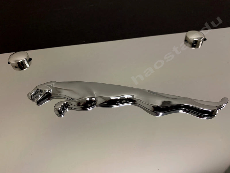 1x 3D "Jaguar LEAPER Badge" emblem Aluminum Mirror CHROME Front Plate RUST FREE