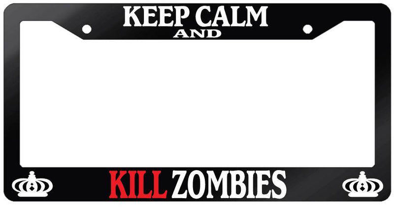Glossy Black License Plate Frame KEEP CALM AND KILL ZOMBIES (RED) Auto Accessory  Mod-GRAPH9856236-7149