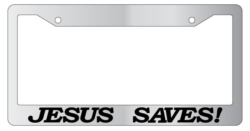 Chrome auto License plate frame Christian Jesus Saves! (
