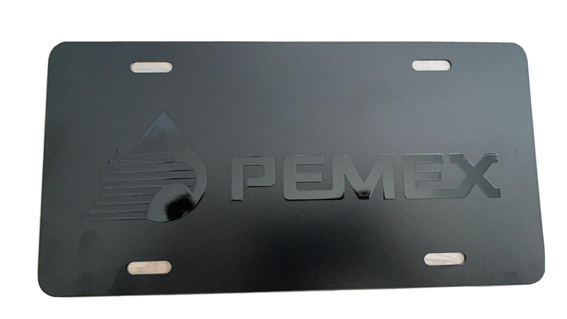 Pemex Mexico Gas Station Gloss Black Aluminum License Plate Tag