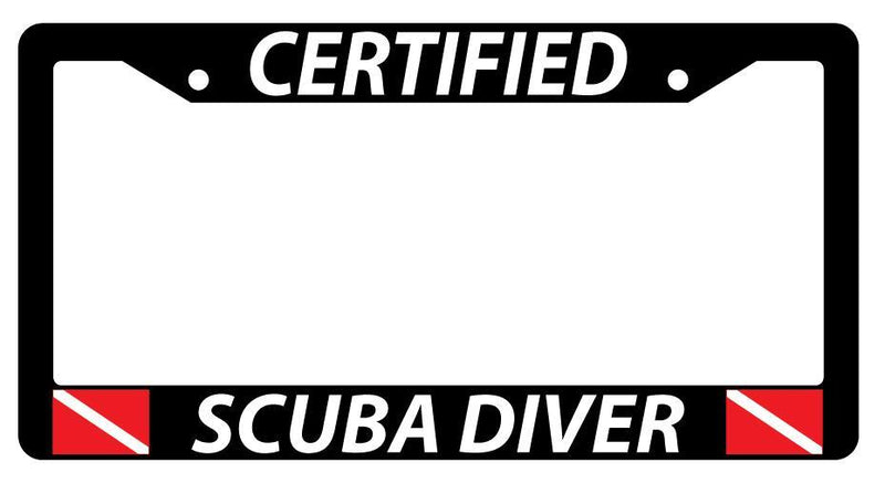 Black License Plate Frame For Certified SCUBA DIVER w/FLAG LOGOS Auto Accessory 2061  Mod-GRAPH9856236-1759