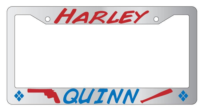 Harley Quinn (Gun/Bat Blue And Maroon) Chrome License Plate Frame  Mod-GRAPH9856236-4922