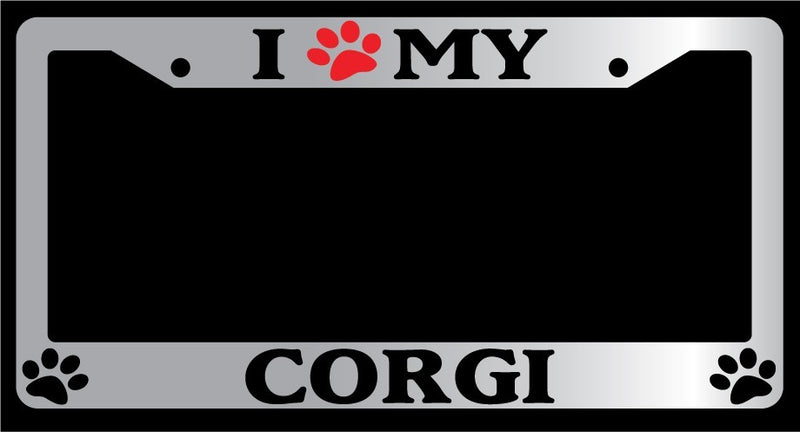 Chrome License Plate Frame I Heart My Corgi (Paw) Auto Accessory Novelty 355  Mod-GRAPH9856236-4703