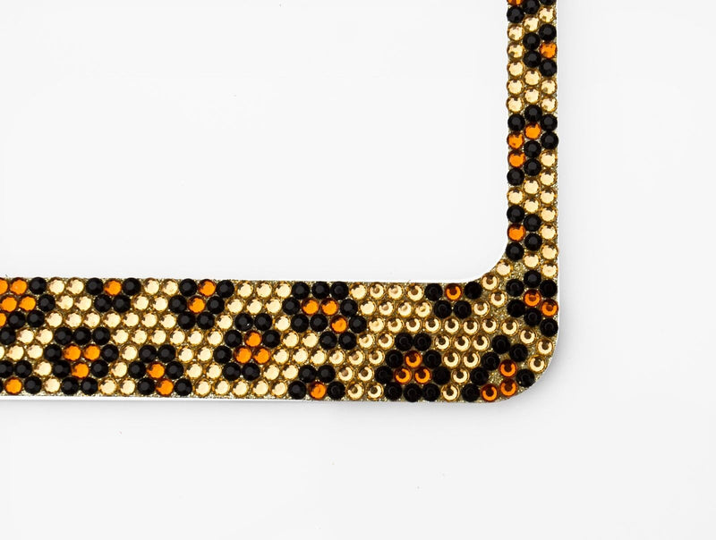 Bling Brown Leopard Diamond Metal License Plate Frame
