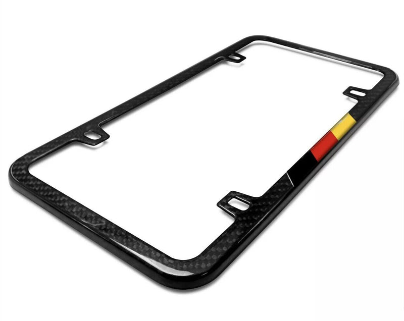 Real Black Carbon Fiber German Flag in Sports Stripe Slim License Plate Frame