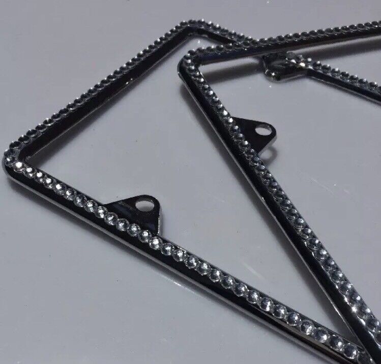 2x Chrome Plated License Frame Diamond Silver Bling Glitter Crystal RhineStone