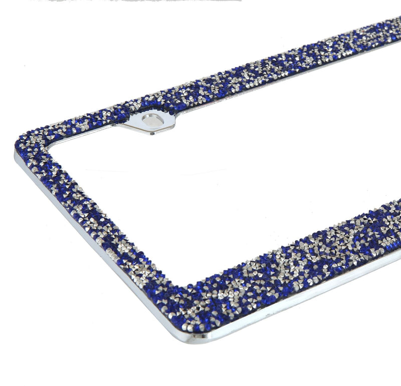 Rocking Bling Crystal Diamond Rhinestone License Plate Frame Blue / Silver