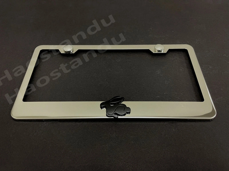 1x (Black) RABBIT 3D Emblem Stainless Steel Chrome License Plate Frame RUST FREE