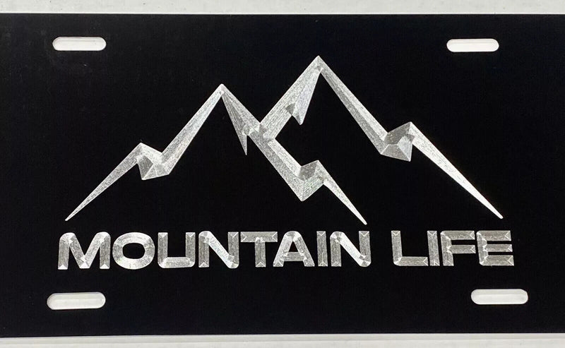 Engraved Mountain Life Car Tag Diamond Etched Black Metal License Plate Gift