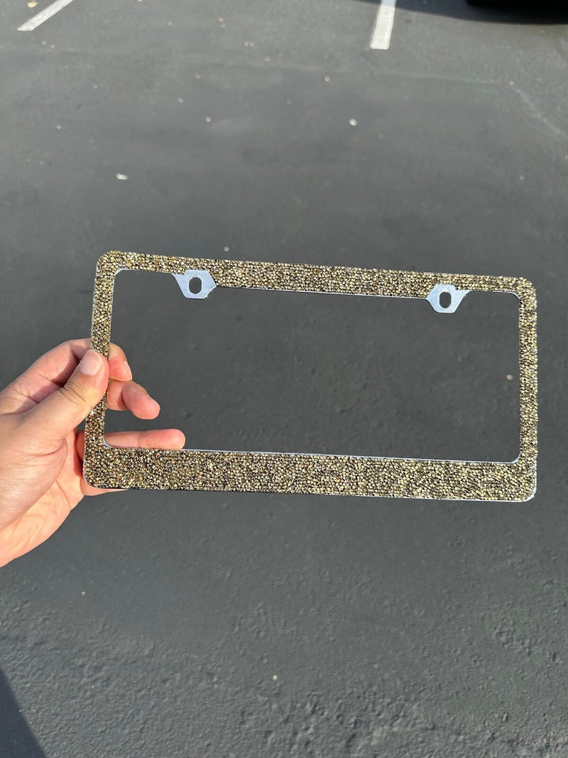 Rocking Bling Crystal Diamond Rhinestone License Plate Frame Gold