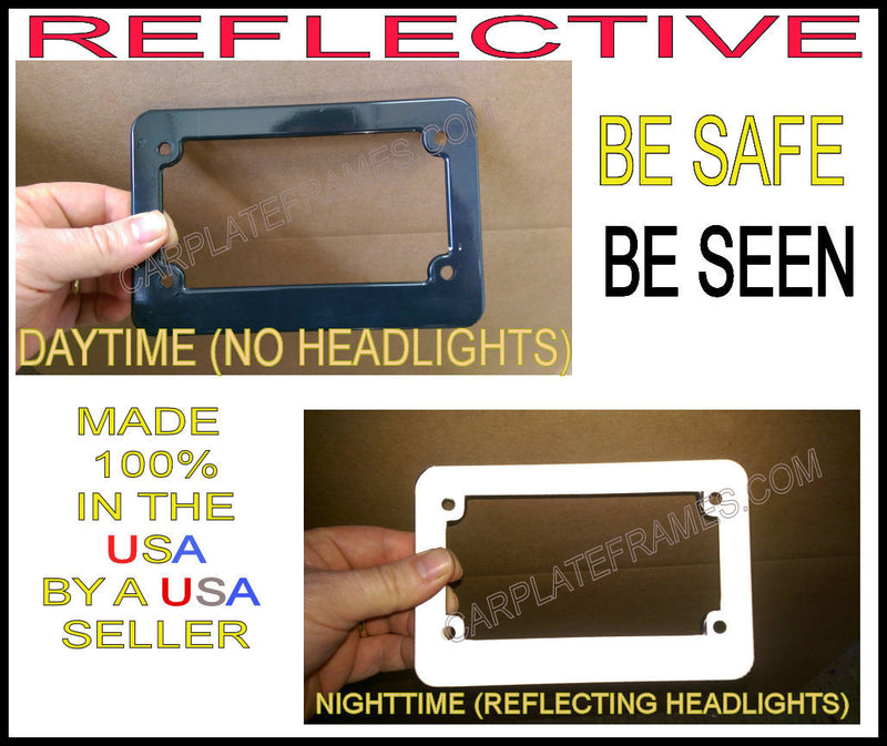 MOTORCYCLE REFLECTIVE BLACK LICENSE PLATE FRAME BE SEEN AT NIGHT! SAFETY