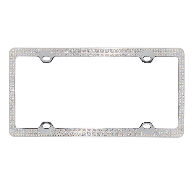 Crystal AB Rhinestone Bling 3 Row Metal Car License Plate Frame w/ Caps