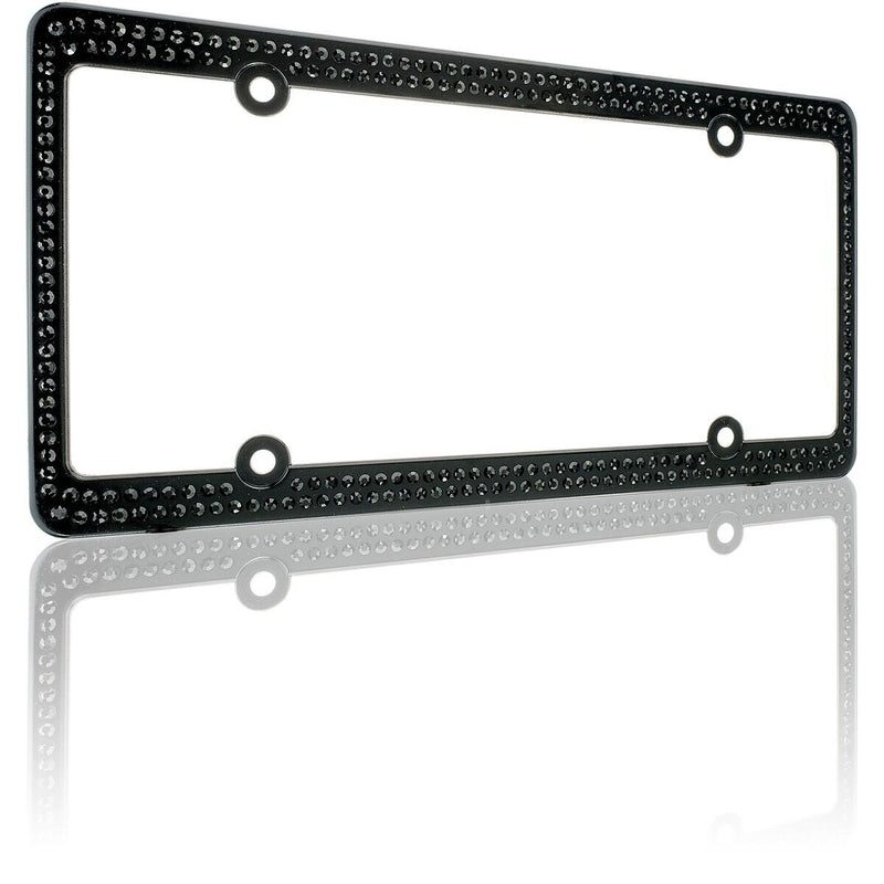 Swarovski Black Crystal Bling license plate frame Inlay Black Frame+Screw Caps