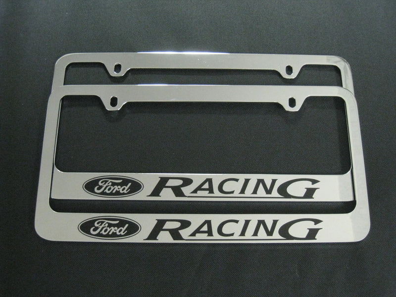 2x FORD RACING STAINLESS STEEL Chrome License Plate Frame + Screw Caps