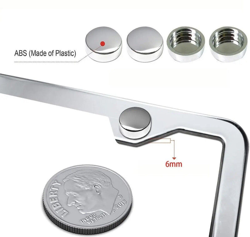 2Pcs Chrome Stainless Steel Metal License Plate Frame Cover With Screw Caps v2