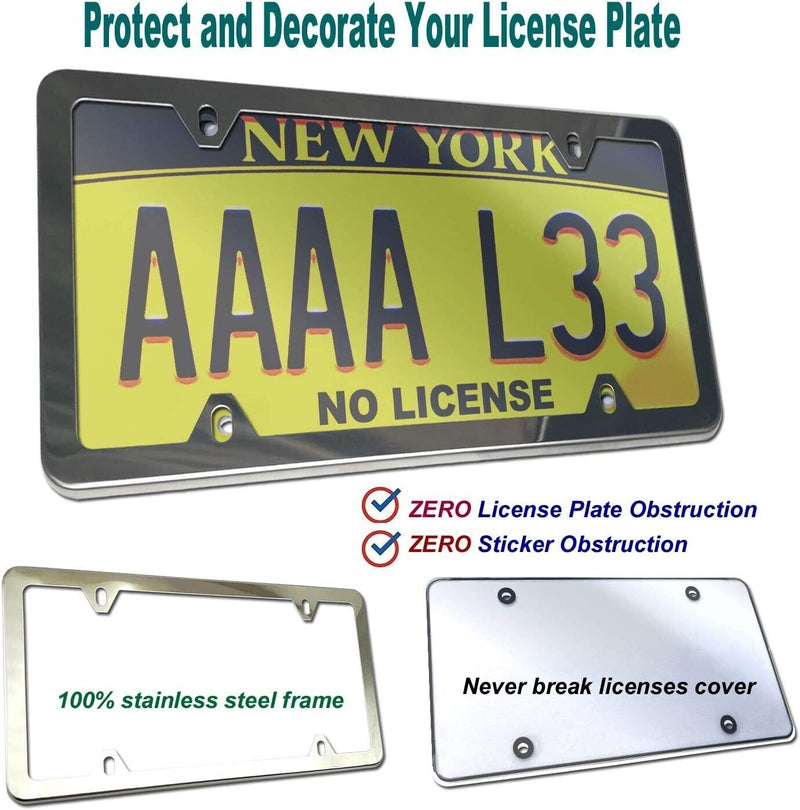 License Plate Cover Frame Combo - Clear Cover and Mirror Stainless Steel Holder