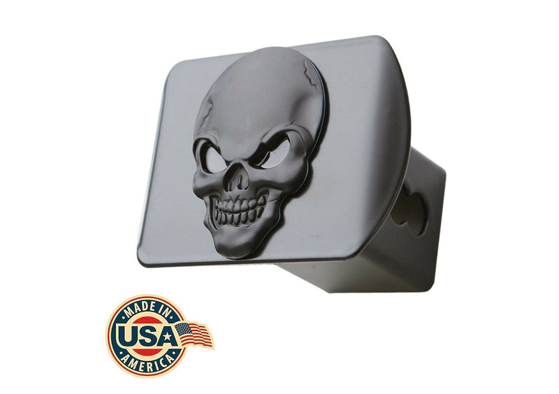 100% Metal Skull 3D Emblem Trailer Hitch Cover Fits 2" Receivers Black on Black