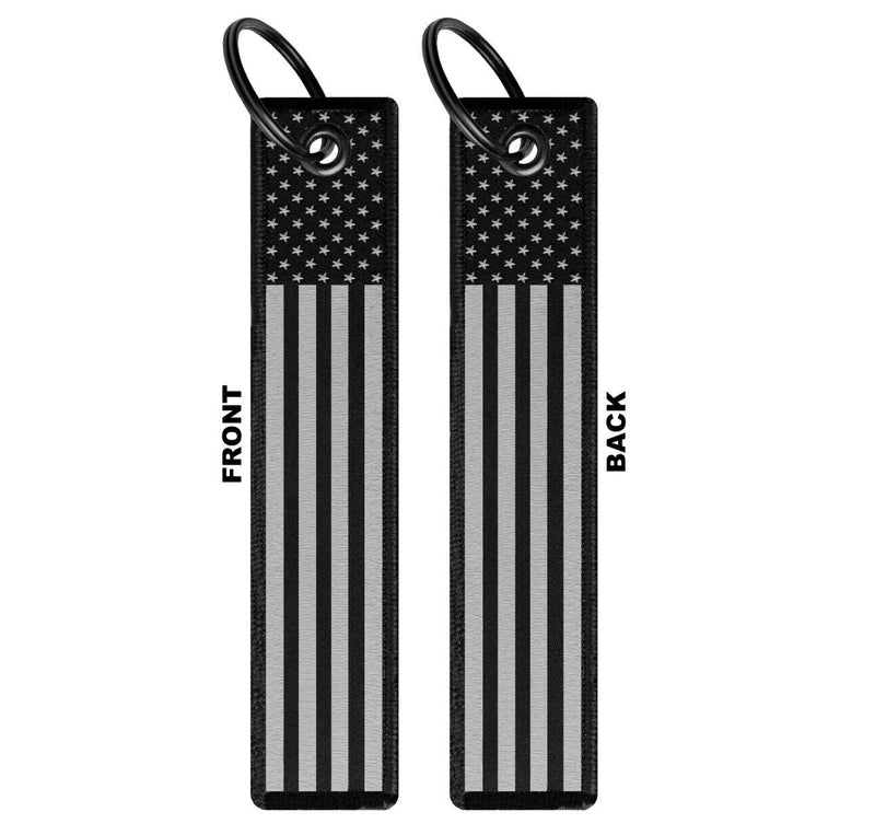 American flag Embossed license plate & Frame Key Chain Combo Set Black On Black