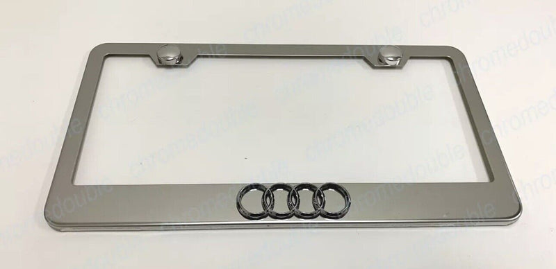 1pc 3D "4 Ring LOGO" - STAINLESS STEEL Chrome License Plate Frame w/Screw caps