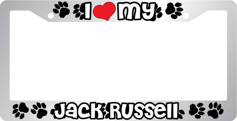 Chrome License Plate Frame I Heart My Jack Russell Auto Accessory Peticular  Mod-GRAPH9856236-6616