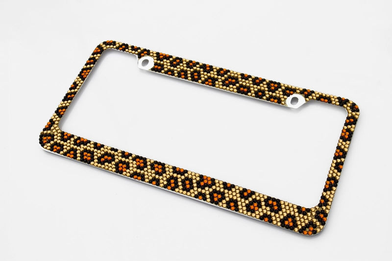 Bling Brown Leopard Diamond Metal License Plate Frame