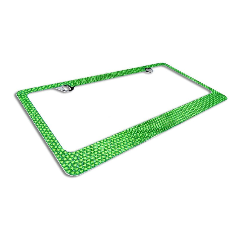 Green Crystal AB Rhinestone License Plate Frame+Cap-AA