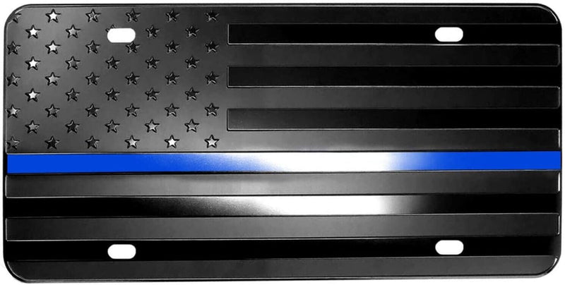 Thin Blue Line American Flag License Plate USA Tactical Black free Screws & Caps
