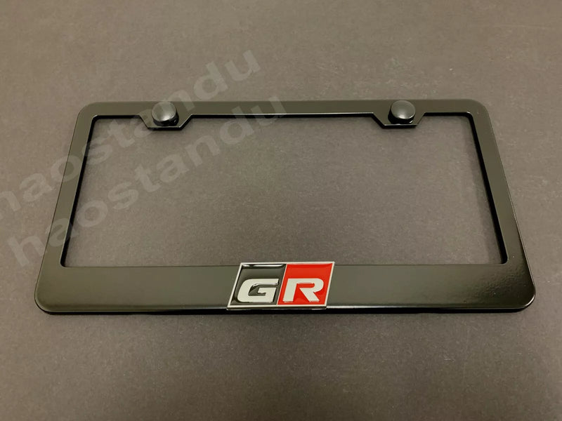 1x GR Gazoo Racing 3D Emblem Badge BLACK Stainless Metal License Plate Frame