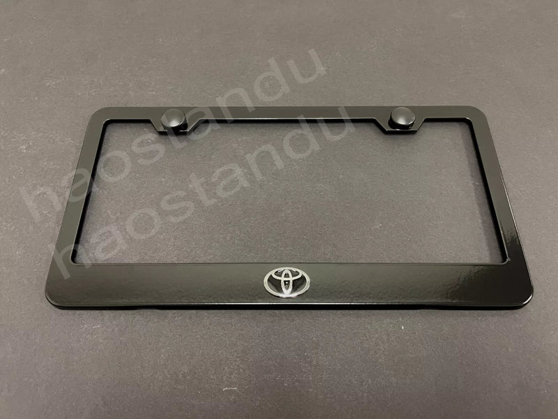 1x Toyota Oval 3D Emblem Badge BLACK Stainless License Plate Frame RUST FREE (S)